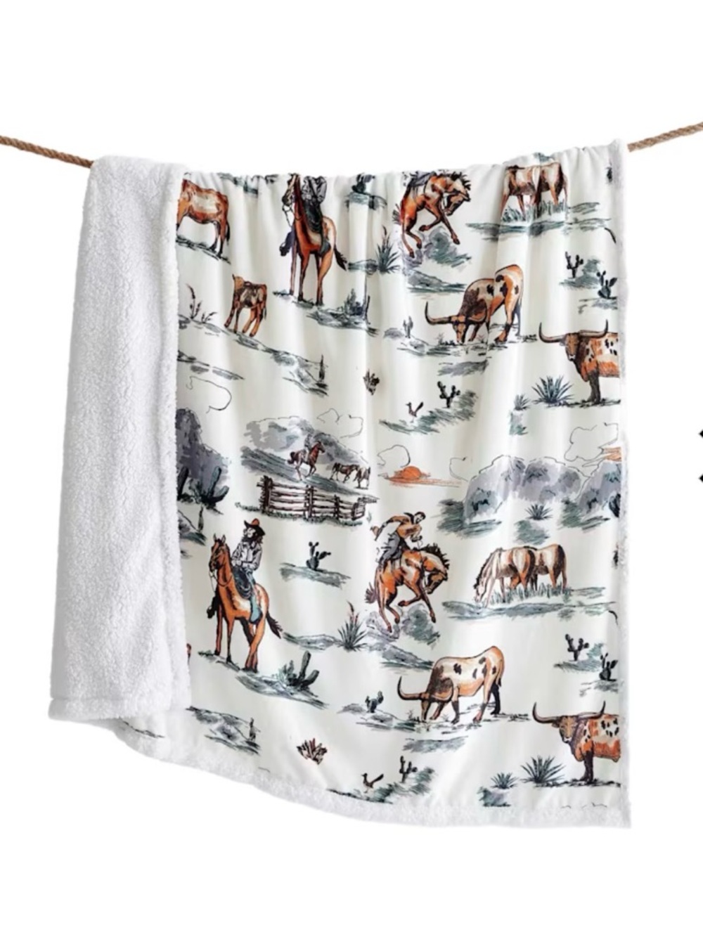 NWT Indigo Hill campfire cowboy theme Sherpa throw 54”x68”